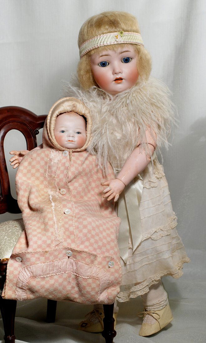 GERMAN BISQUE BYE-LO BABY IN ORIGINAL BUNTING.  12” (1 of 2)