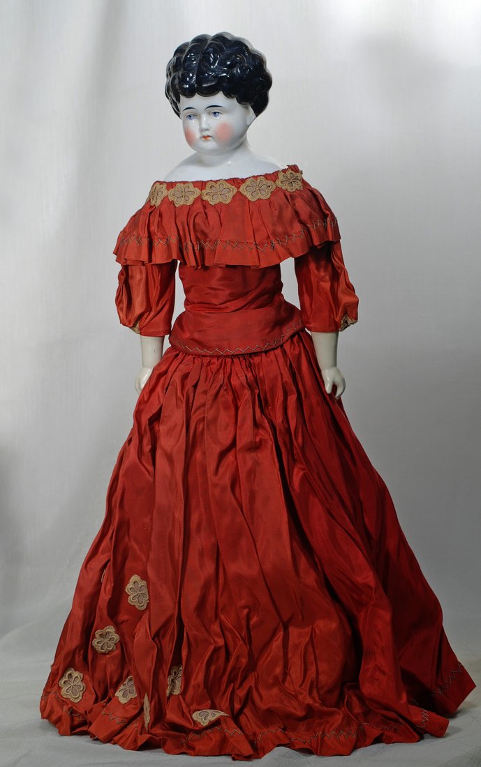 LARGE GERMAN CHINA LADY IN RED SILK GOWN.  30”. (1 of 1)