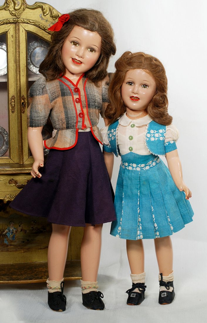 ALL-ORIGINAL, RARE LARGE SIZE, DEANNA DURBIN: ALL-ORIGINAL, RARE LARGE SIZE, DEANNA DURBIN COMPOSITION PORTRAIT DOLL BY IDEAL. Marks: Ideal N & T Co. (head); Genuine Deanna Durbin Doll (jacket tag). 21”. Composition socket head, brown sleep eye