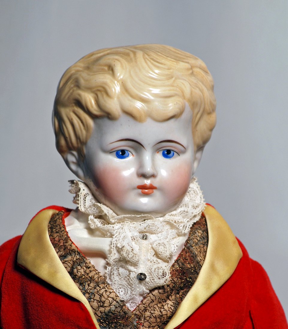 GERMAN CHINA DOLL GENTLEMAN.  Marks: None.  19”. (1 of 2)