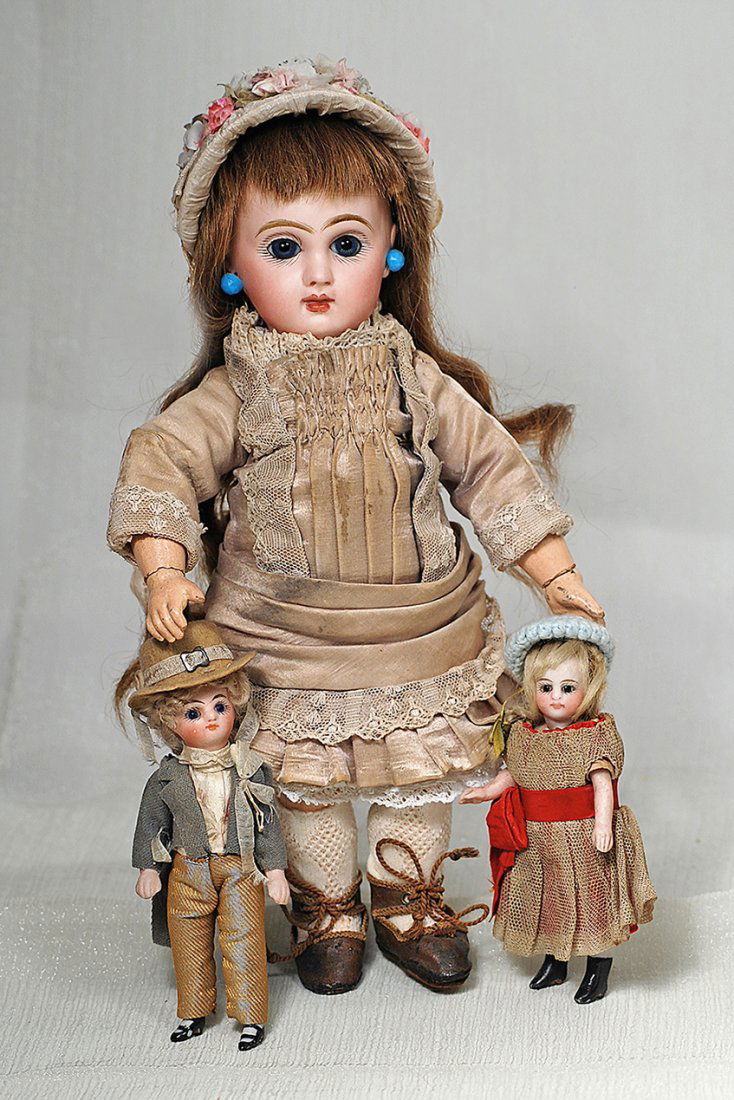 FRENCH-TYPE, ALL-BISQUE MIGNONETTE IN ORIGINAL DRESS. (1 of 2)