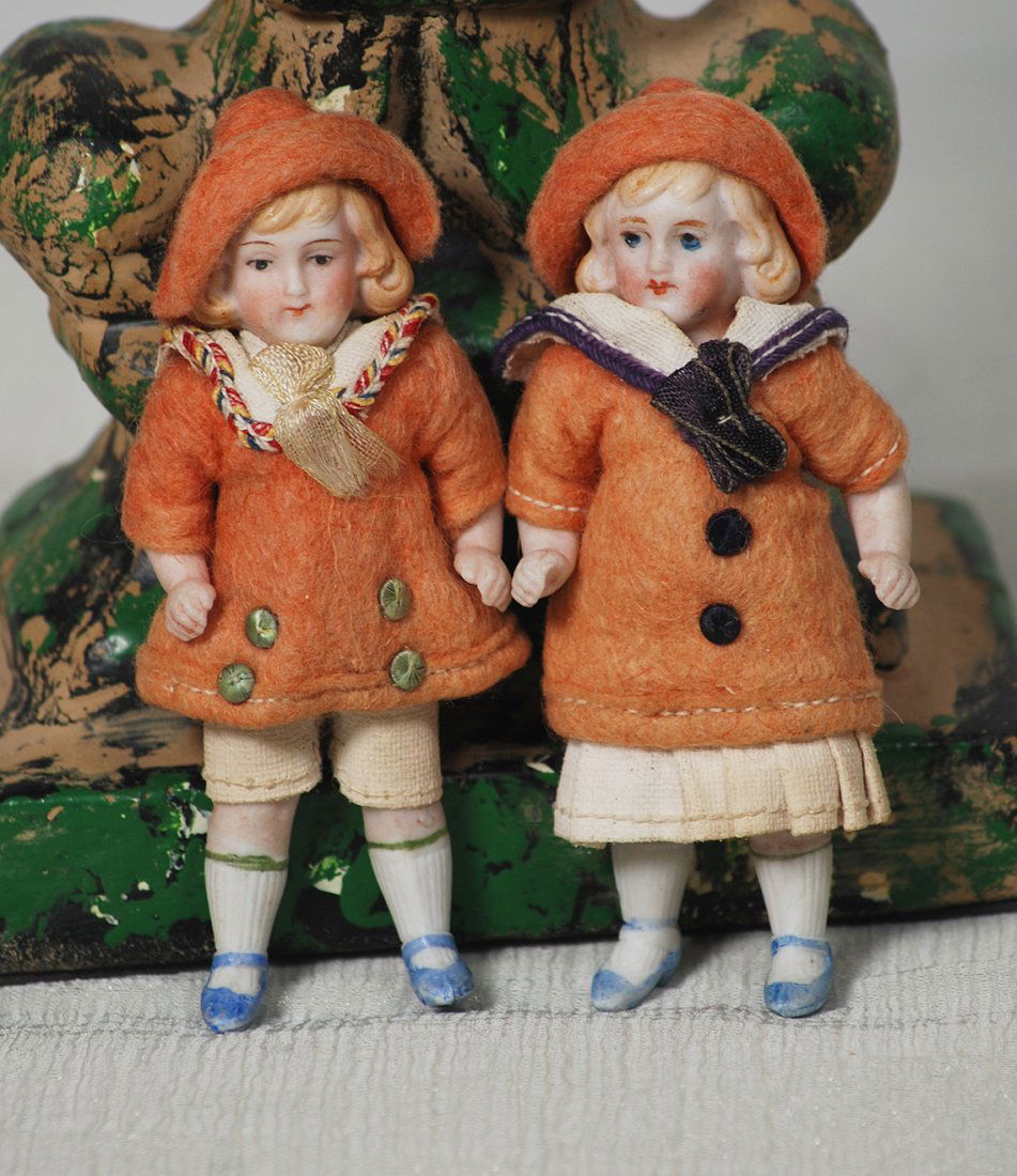 PAIR OF GERMAN BISQUE DOLLHOUSE CHILDREN.  3 ”. (1 of 1)