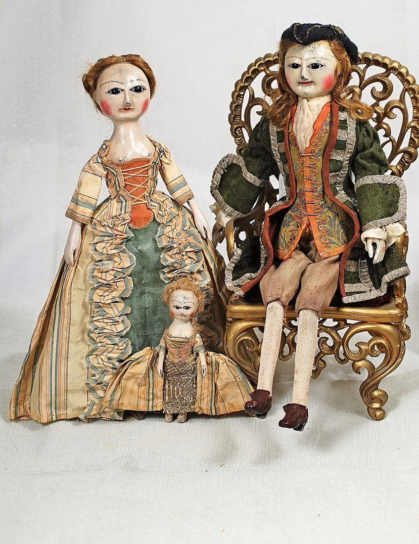 EARLY, ENGLISH CARVED WOODEN GENTLEMAN, LADY AND CHILD (1 of 1)