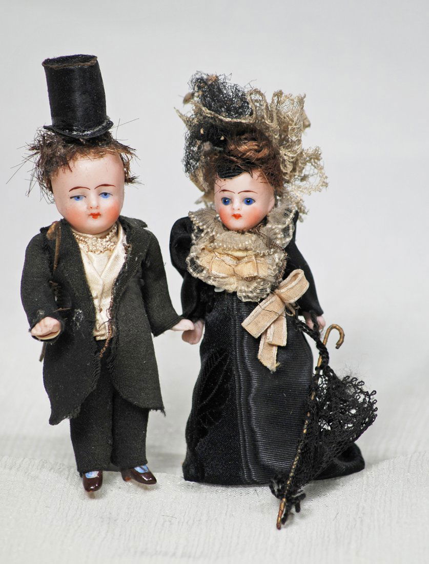 TWO MINIATURE ALL-BISQUE DOLLS.  3 ”.  Each is (1 of 1)