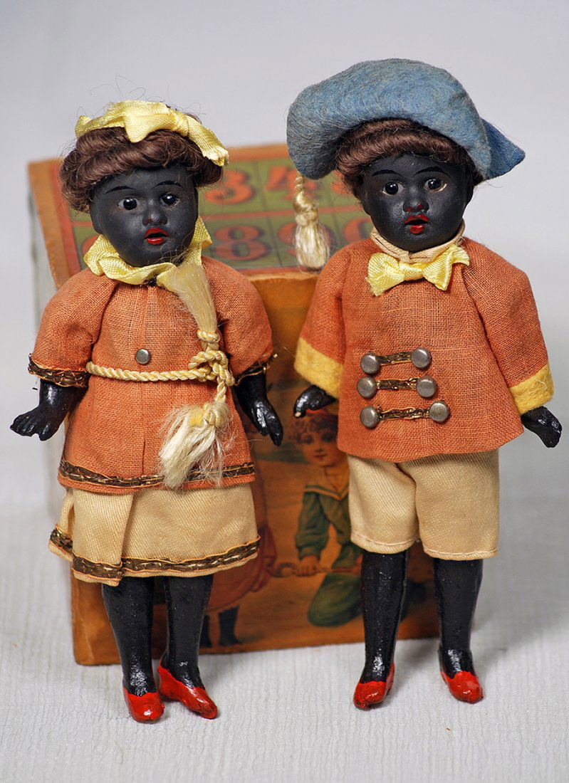 PAIR OF MINIATURE BLACK BISQUE DOLLS BY GEBRUDER