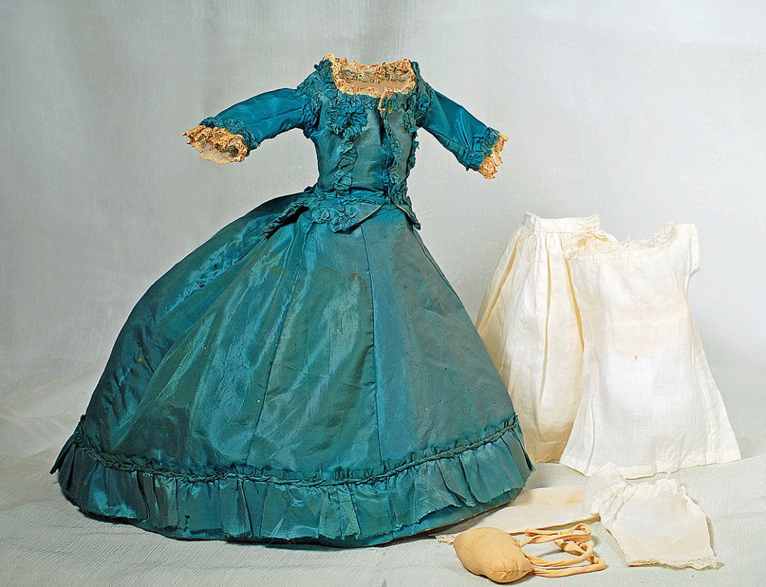 ANTIQUE CERULEAN BLUE SILK TWO-PIECE COSTUME FOR (1 of 1)