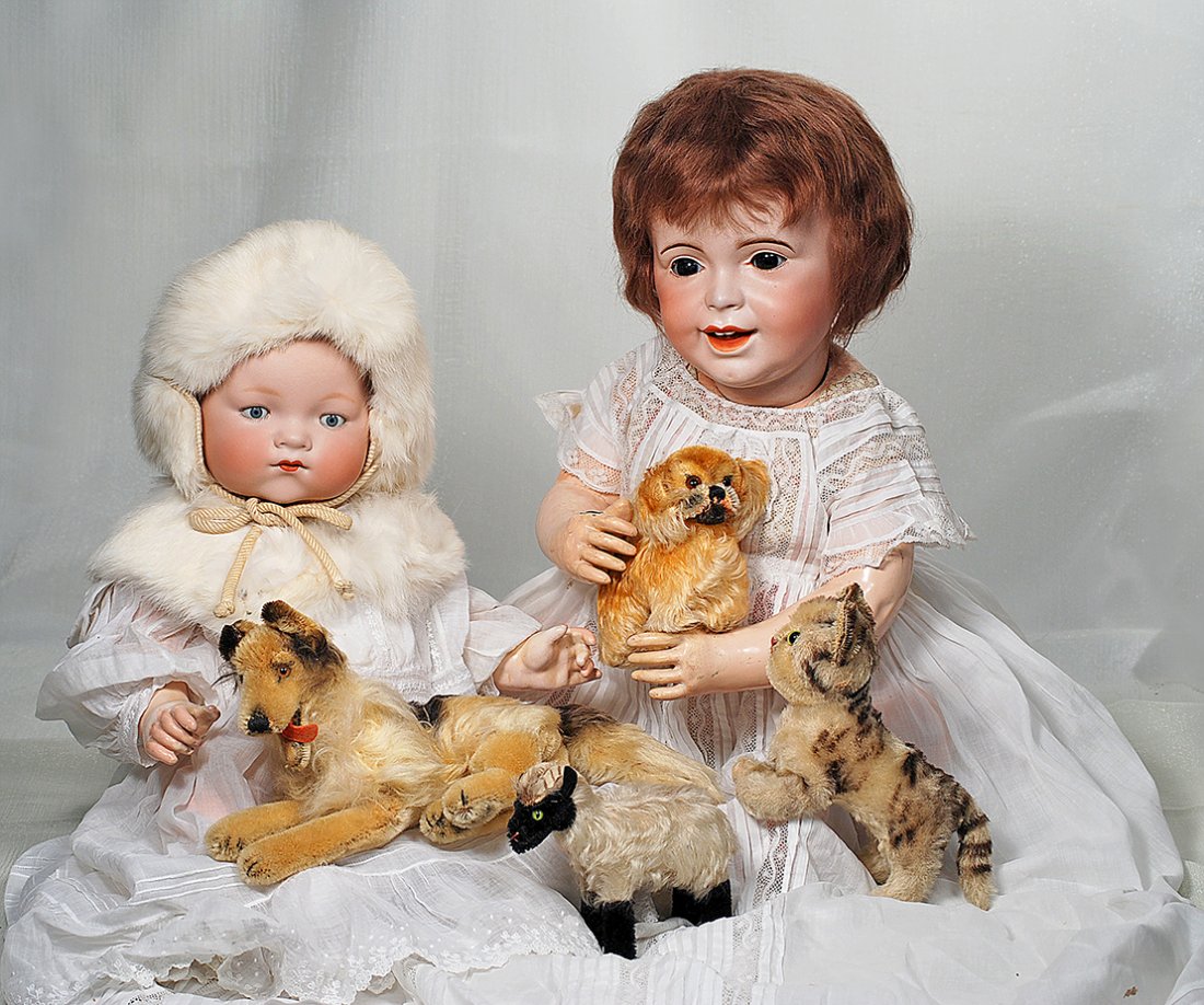 GRAND SIZE FRENCH BISQUE CHARACTER KNOWN AS “LAUGHING: GRAND SIZE FRENCH BISQUE CHARACTER KNOWN AS “LAUGHING JUMEAU” BY S.F.B.J. Marks: S.F.B.J. Paris 236/ 19 26”. Bisque socket head, brown sleep eyes, painted lower lashes, feathered and brushstroke