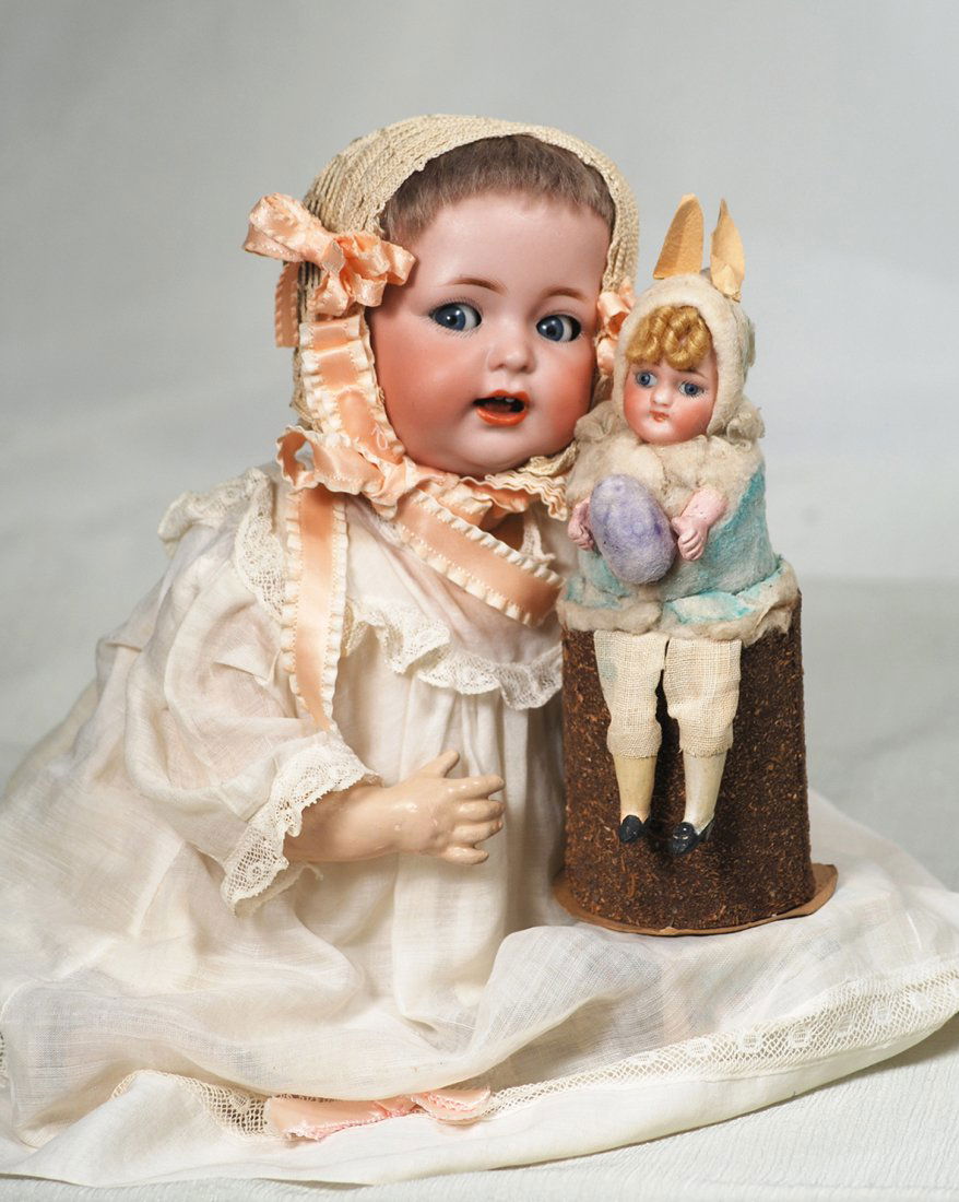 GERMAN BISQUE-HEAD DOLL CANDY CONTAINER.  6 ”.  German (1 of 2)