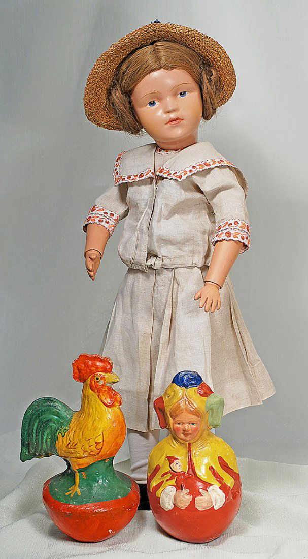 LARGE SCHOENHUT WOODEN CHARACTER GIRL.  Marks: (1 of 2)