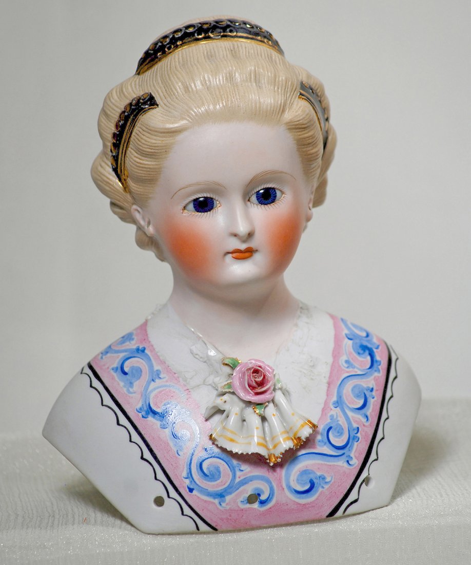 GERMAN PARIAN HEAD WITH GLASS EYES AND ELABORATE (1 of 2)