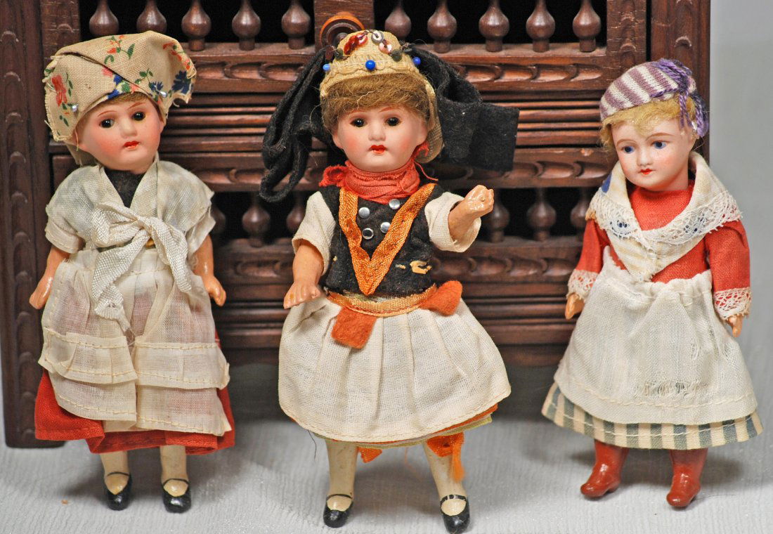 THREE ALL-ORIGINAL TINY BISQUE DOLLS.  5 ”.  Two (1 of 1)