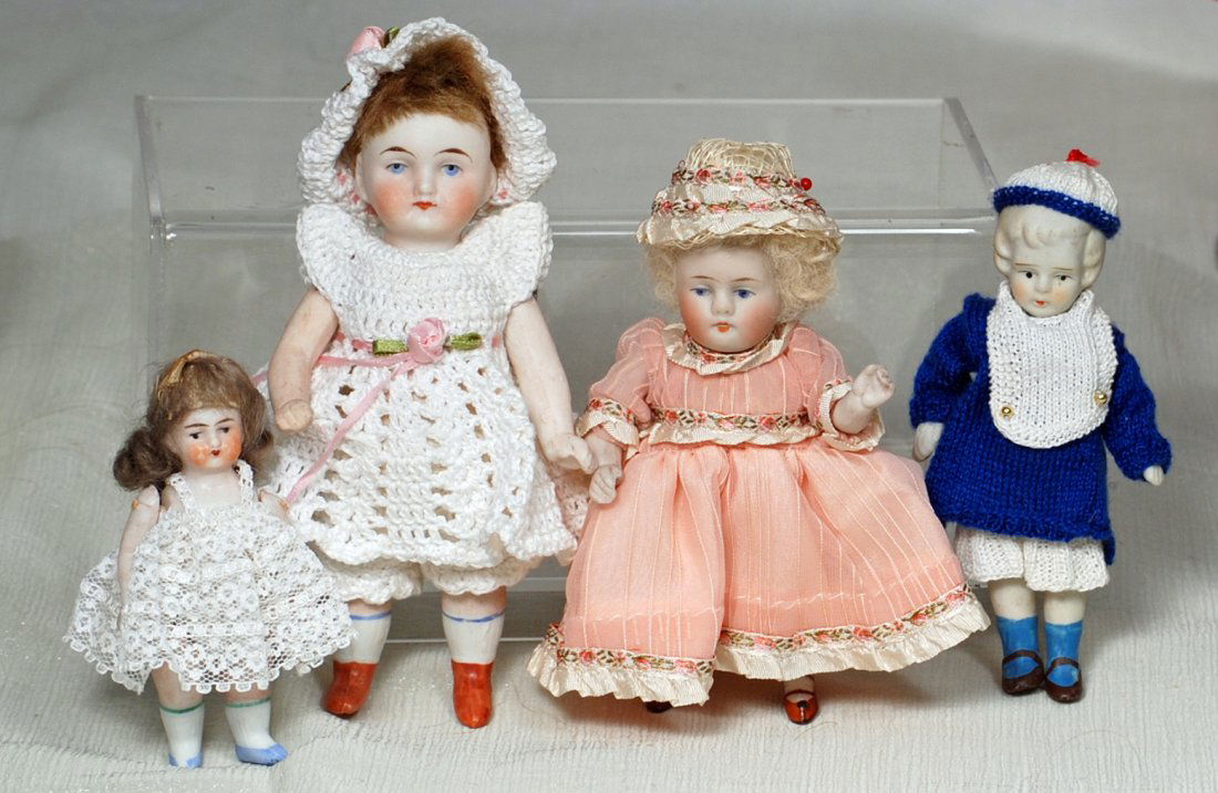 SIX GERMAN ALL-BISQUE DOLLS.  3 ” to 6”. Five have (1 of 2)