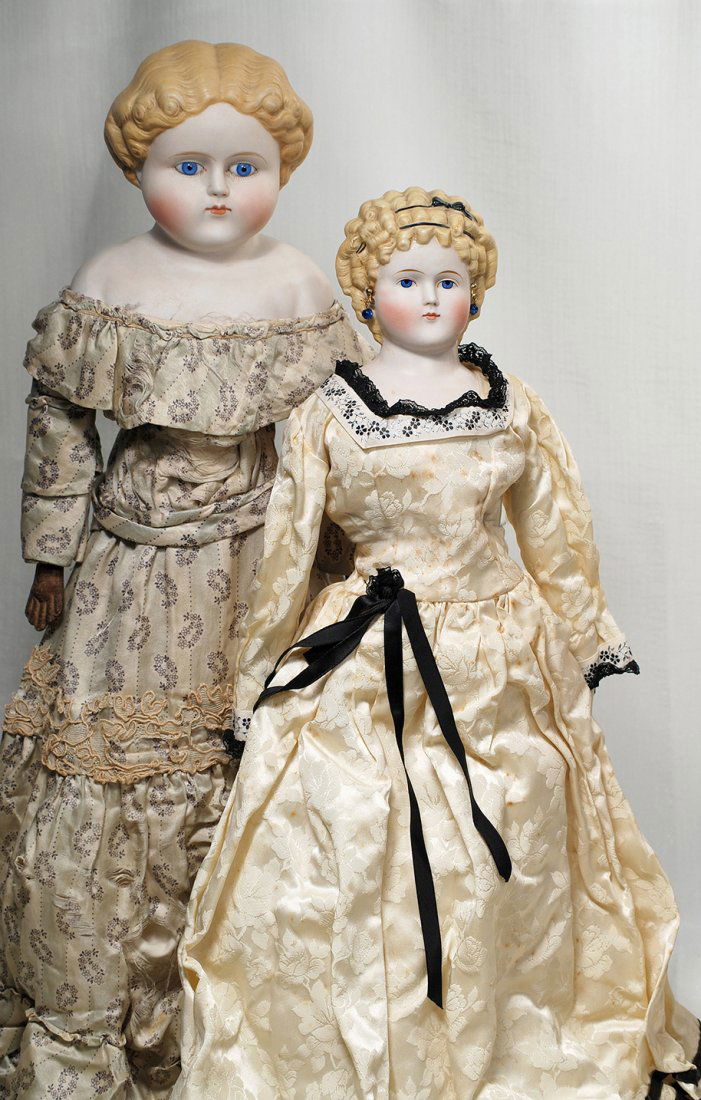 TWO GERMAN BISQUE PARIAN DOLLS WITH DAMAGE.  (1) 24” (1 of 2)