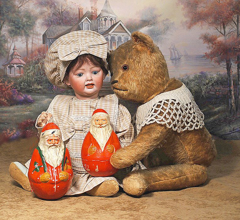 ANTIQUE MOHAIR TEDDY BEAR.23”.Tan mohair fur, swivel (1 of 2)