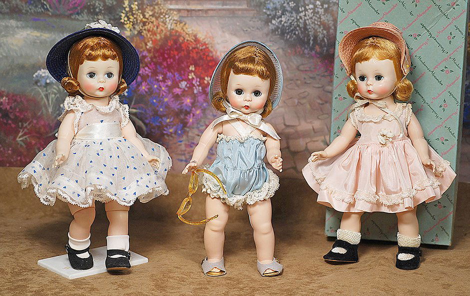 ALEXANDER-KINS IN BLUE AND WHITE ORGANDY DRESS.8”.Hard (1 of 2)