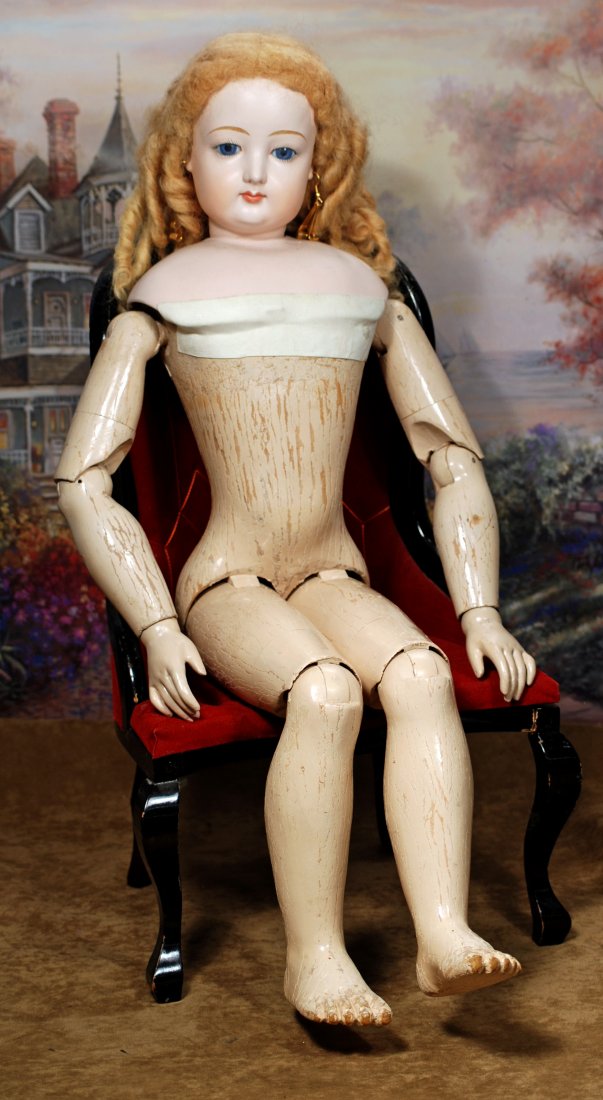 FRENCH ALL-WOODEN POUPEE BODY WITH REPRODUCTION BISQUE (1 of 1)