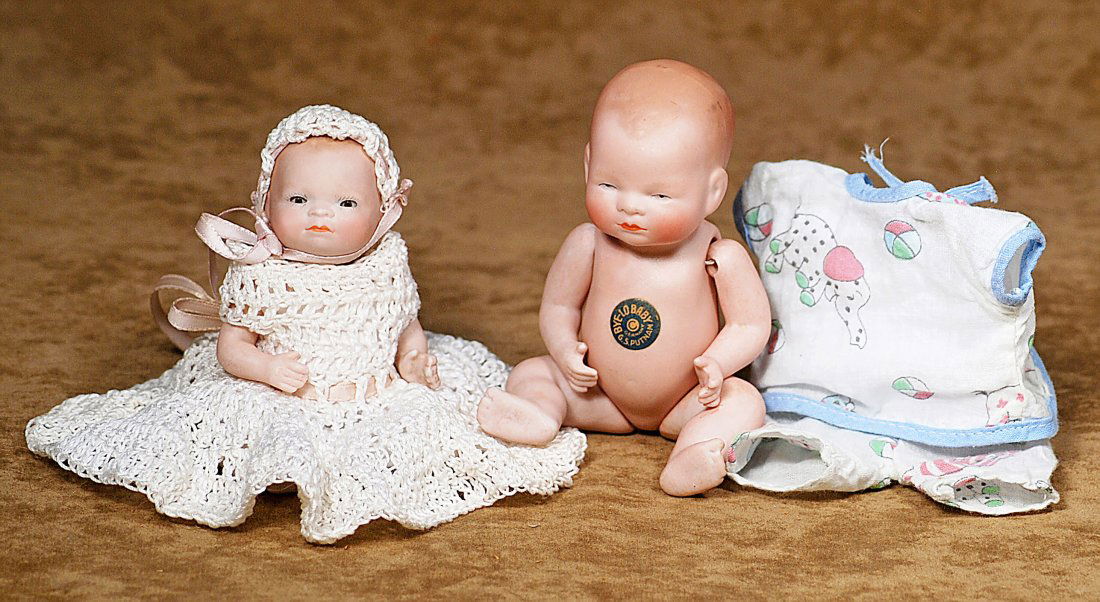 TWO GERMAN ALL-BISQUE BYE-LO BABIES.(1) 5” baby marked: (1 of 3)
