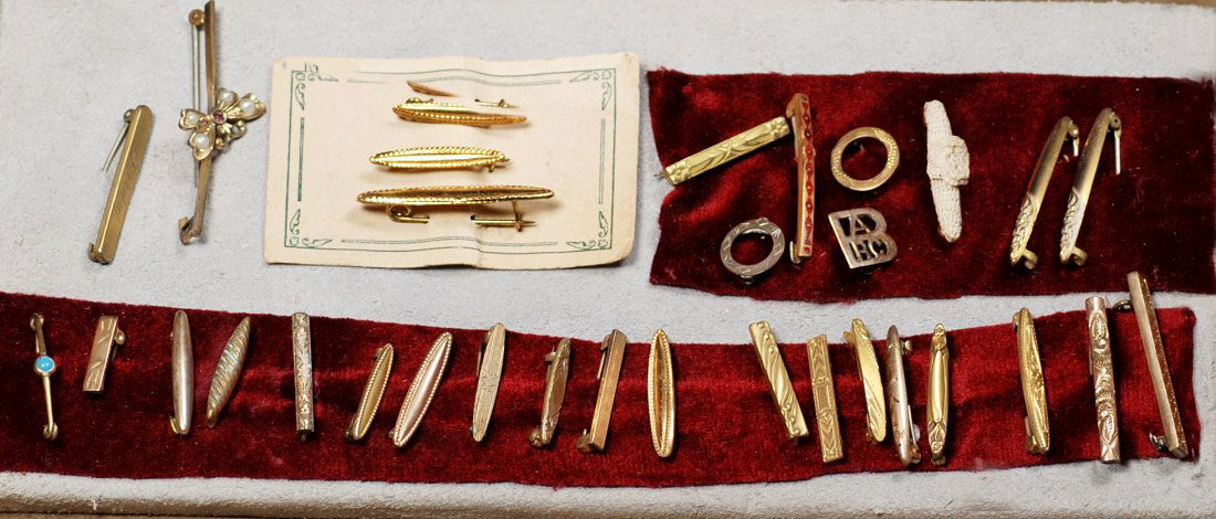COLLECTION OF THIRTY-TWO ANTIQUE BEBE PINS. (1 of 1)
