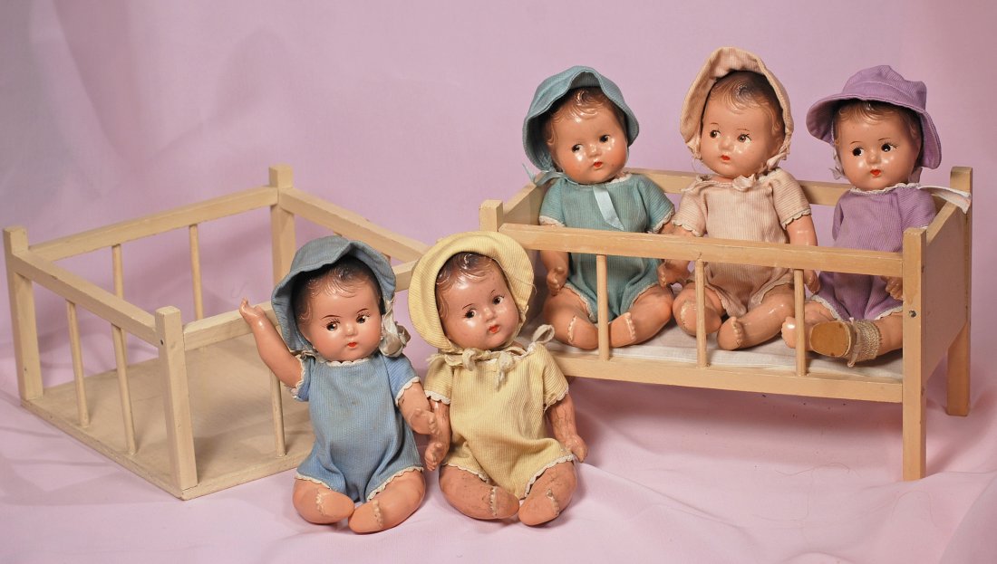 ALEXANDER DIONNE QUINT COMPOSITION DOLLS, BED, PLAYPEN (1 of 1)