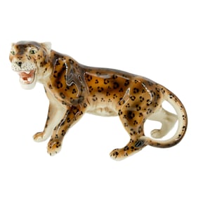 Vintage KWK Keramos Wein Austrian Porcelain Leopard Figurine