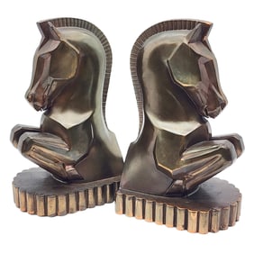 Antique Philip Di Napoli 1930s Art Deco Trojan Horse Bookends