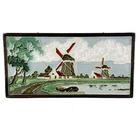 Vintage Royal Delft Cloisonne Tile Dutch Windmill