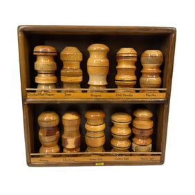 Vintage Turned Wood American Bicentennial Souvenir Spice Set