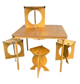 Mid-Century Modern Barry Simpson Dirt Roads Rooster Table & Stools
