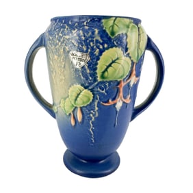Vintage 1938 Roseville Fuchsia Blue Vase