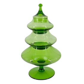 Mid-Century Empoli Italian Art Glass Christmas Tree Candy Dish
