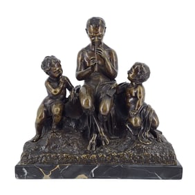 Vintage Neoclassical Style Bronze of Pan the Saytr with Youth