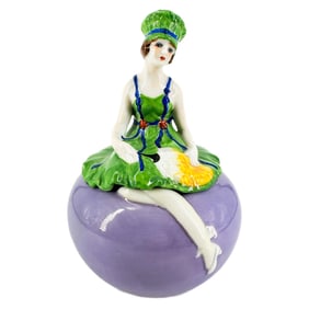 Vintage Tashiro Shoten (TA) Japanese Porcelain Art Deco Lady Powder Box