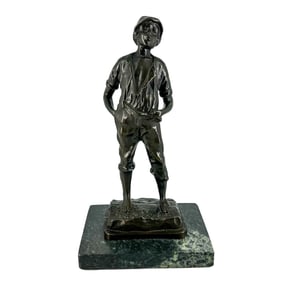 Antique "The Whistler" Bronze Boy Sculpture