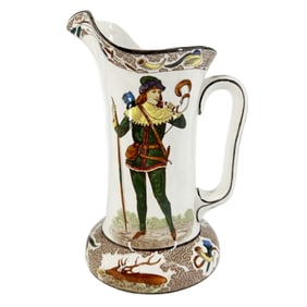 Antique 1908 Buffalo Pottery Hand Painted Stoneware Pitcher