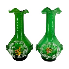 Pair of Vintage Murano Tivoli Art Glass Floral Vases