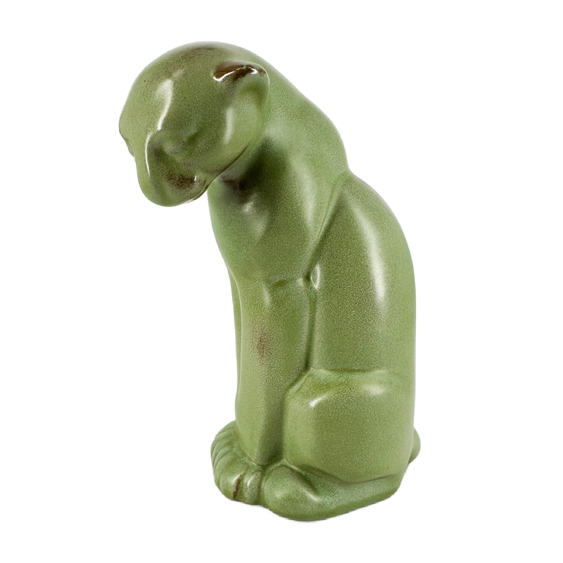 Vintage Frankoma Pottery Seated Puma Figure in Prairie Green: Vintage Frankoma Pottery Seated Puma Figure No.114 in Prairie Green
