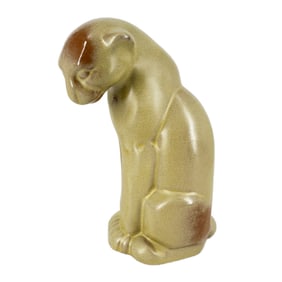 Vintage Frankoma Pottery Seated Puma Figure in Desert Gold Tan
