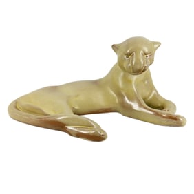 Vintage Frankoma Pottery Reclining Puma Figure in Desert Gold Tan