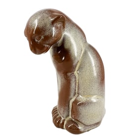 Vintage Frankoma Pottery Seated Puma Figure in Desert Brown