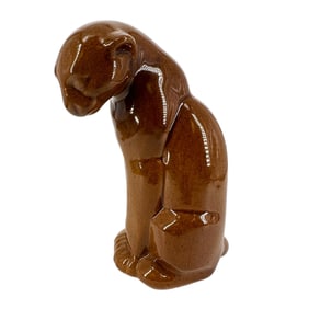 Vintage Frankoma Pottery Seated Puma Figure in Gloss Brown