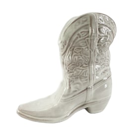 Vintage Frankoma Pottery Cowboy Boot Vase in White