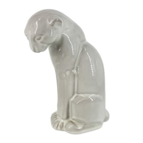 Vintage Frankoma Pottery Seated Puma Figure in White