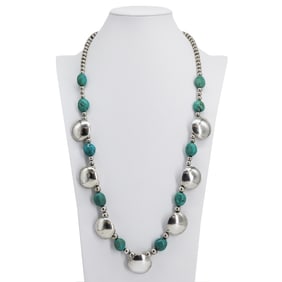 Signed A. Jensen Navajo Sterling Silver Turquoise Necklace