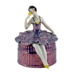 Antique 1920s Art Deco Sitzendorf Porcelain Lady Powder Jar