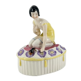 Antique German Porcelain Art Deco Lady with Insect Power Jar