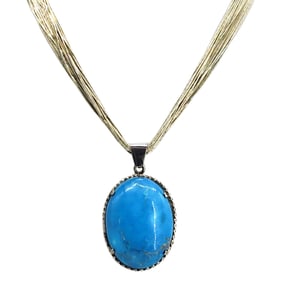 Native American Liquid Silver & Turquoise Pendant Necklace
