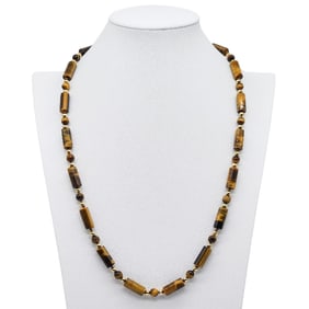 Genuine Tiger's Eye & 14K Gold Beaded Necklace