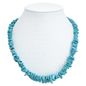 Signed RKD Sterling Silver Graduated Turquoise Nugget Beaded Necklace