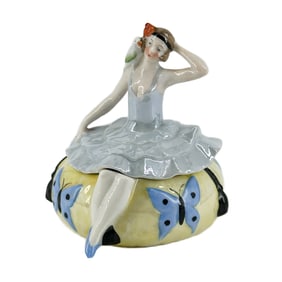 Antique 1920s Art Deco Sitzendorf Porcelain Lady Powder Jar