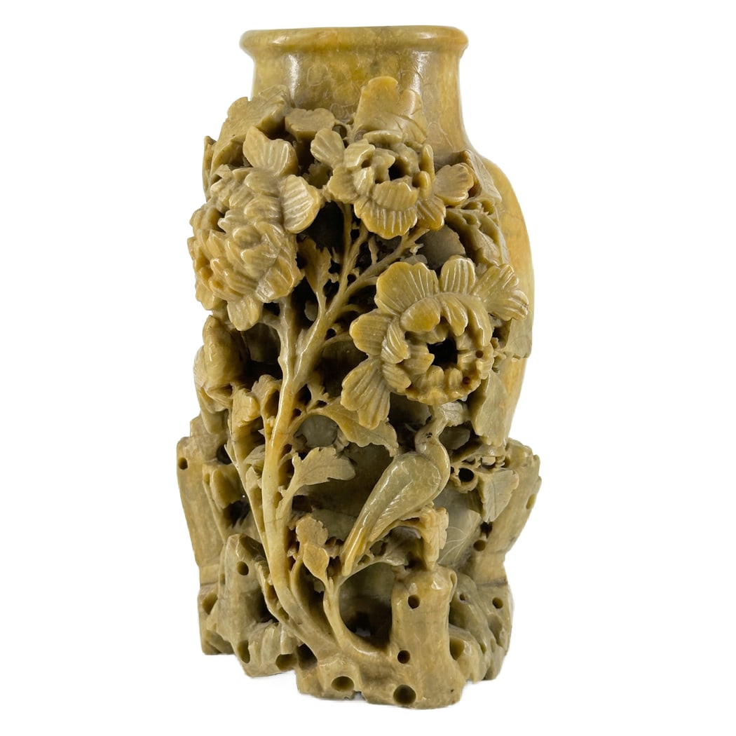Large Vintage Carved Soapstone Vase (1 of 9)